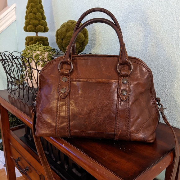 Frye Handbags - Frye Domed Satchel Leather Handbag - Dark Brown